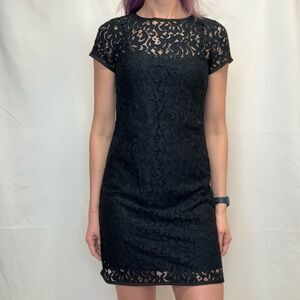 Ann Taylor LOFT Women’s Black Lace Overlay Mini Dress Tall Size 4T
